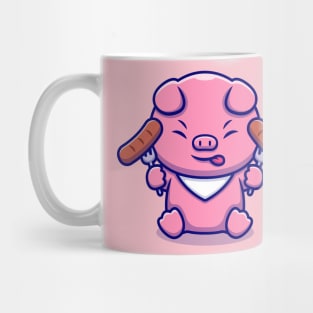 Cute Pig Chef Eating Sausage Cartoon Mug